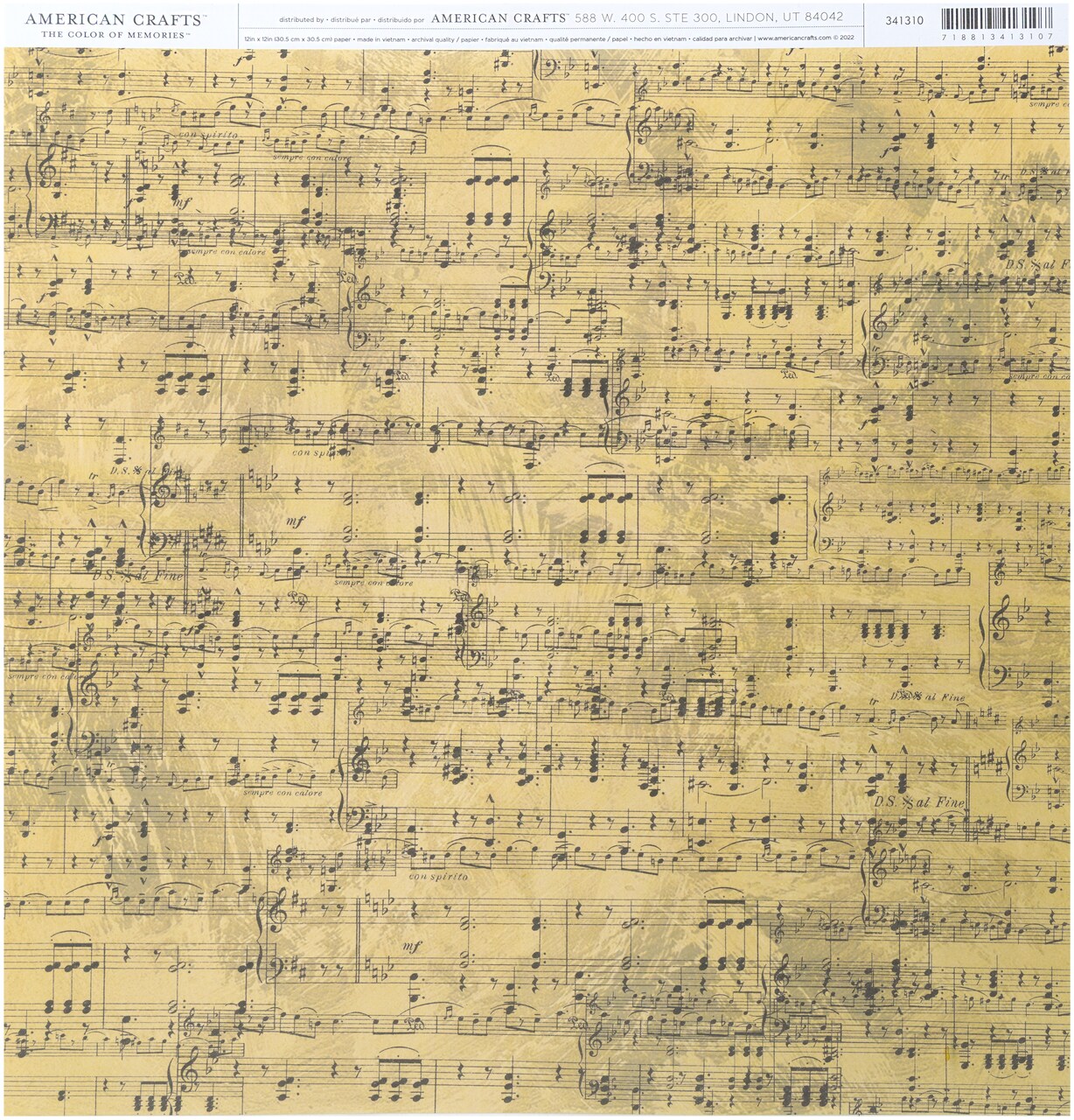 American Crafts Everyday Single-Sided Cardstock 12"X12"-Music